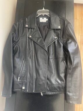 Topman Men's Black Leather Biker Jacket New
